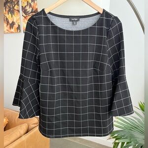 Lord & Taylor Bell Sleeve Windowpane Top